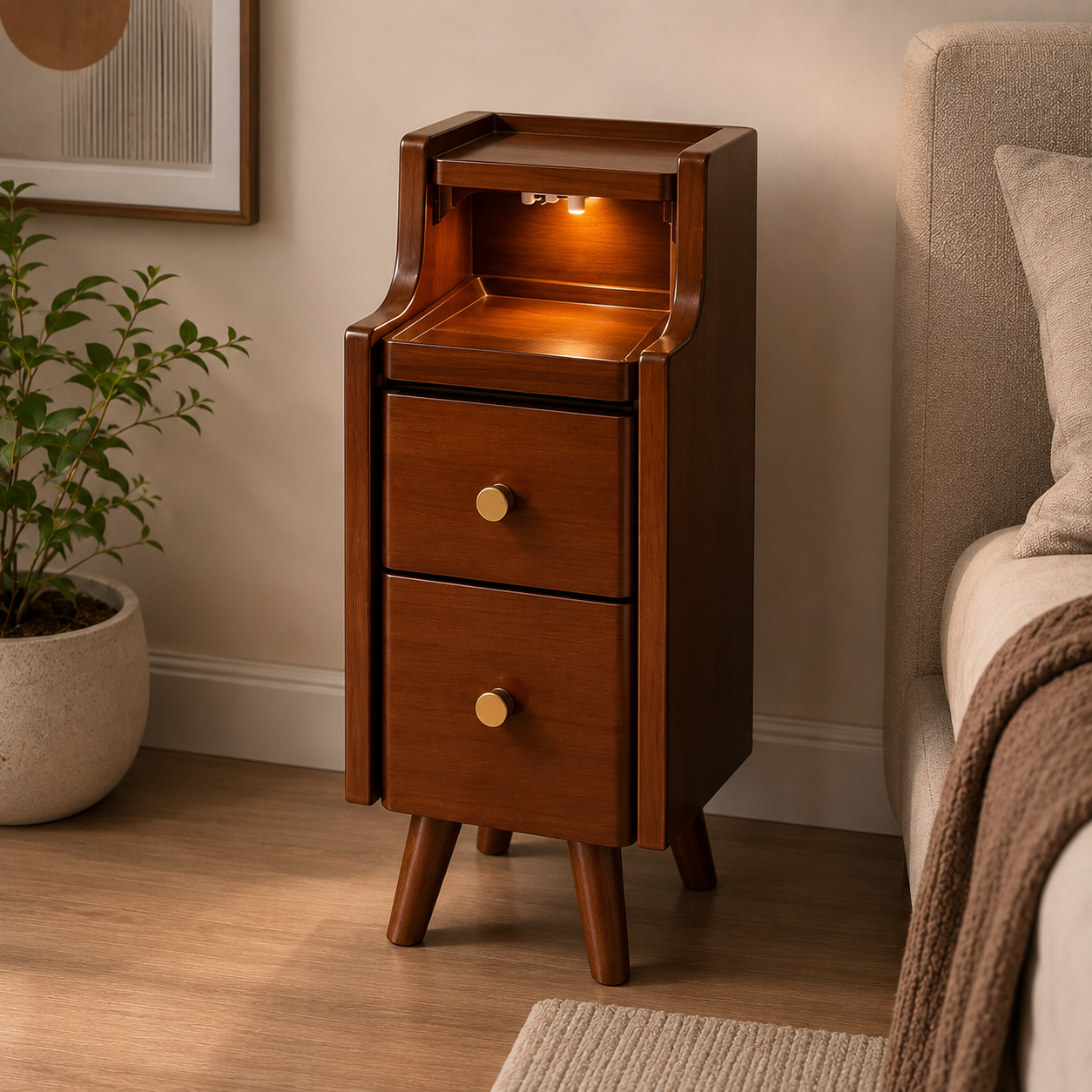 AQIMUELE Wood Nightstand, with 2 Drawers