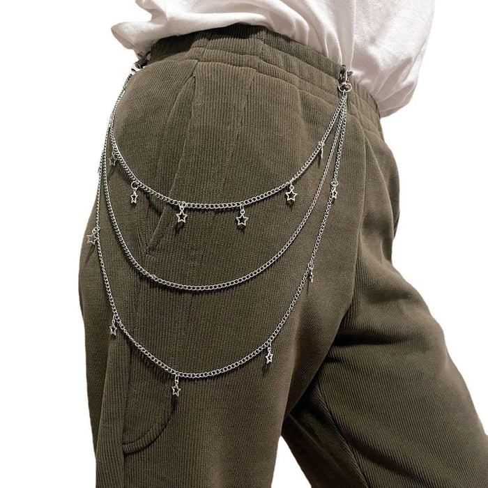 Multi-Layer Silver Star Charm Pocket & Pant Chain