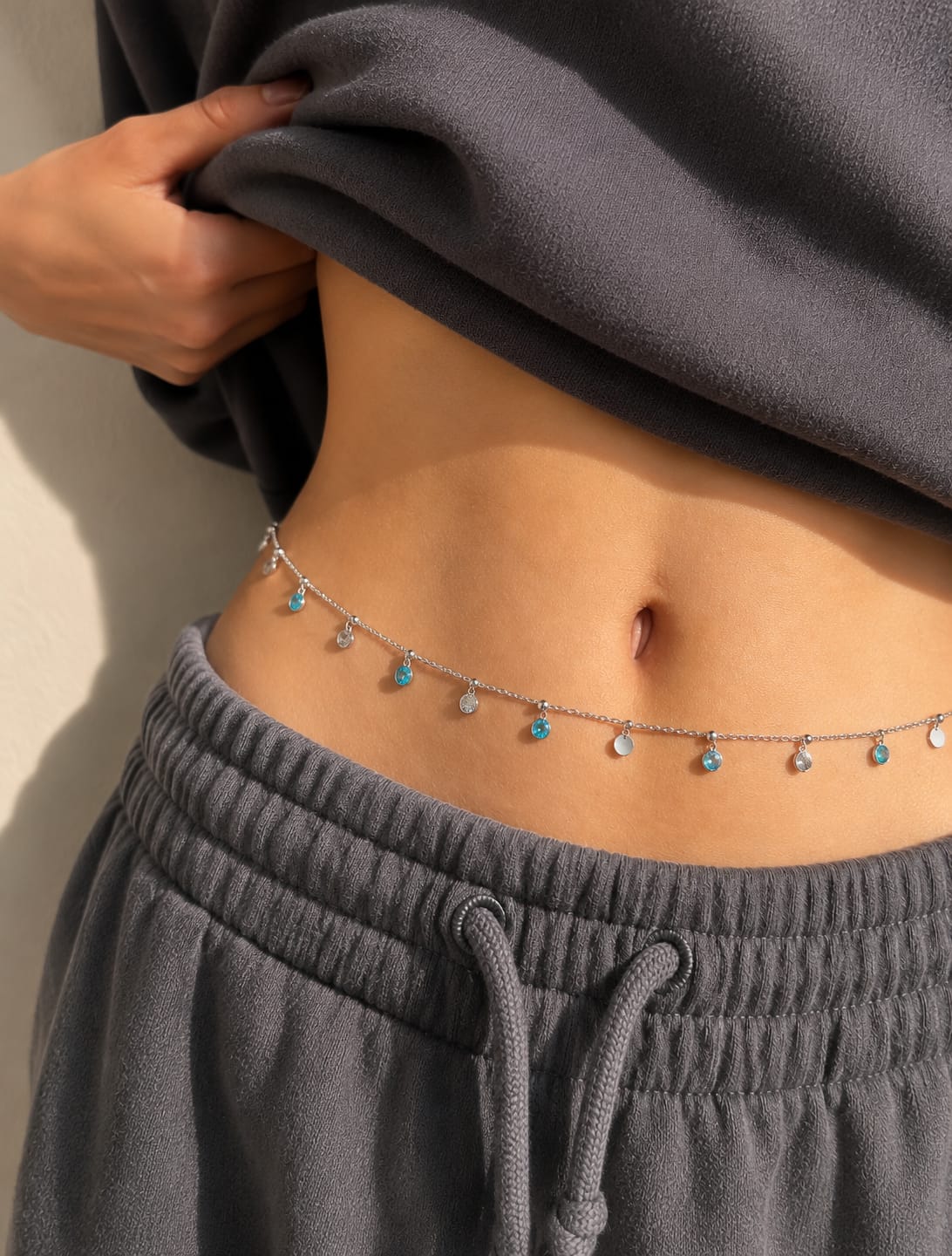 Turquoise & Crystal Drop Waist Chain