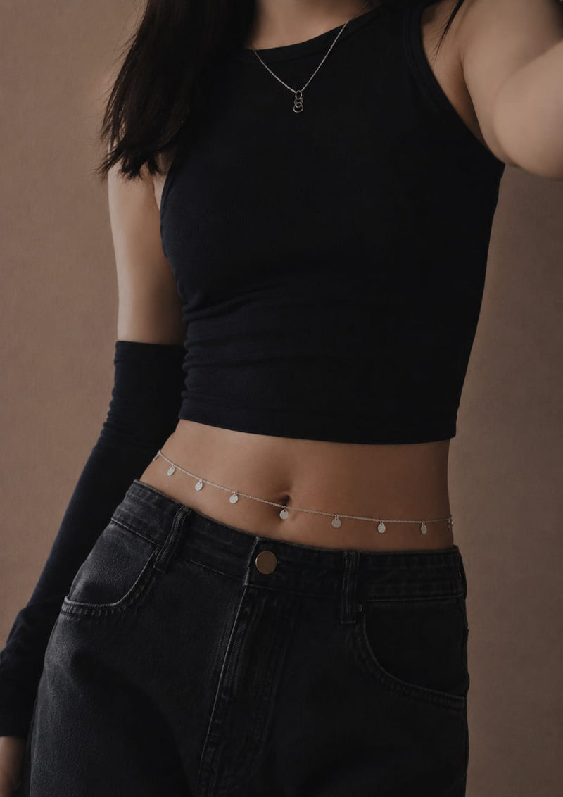 Silver Coin Drop Waist Chain