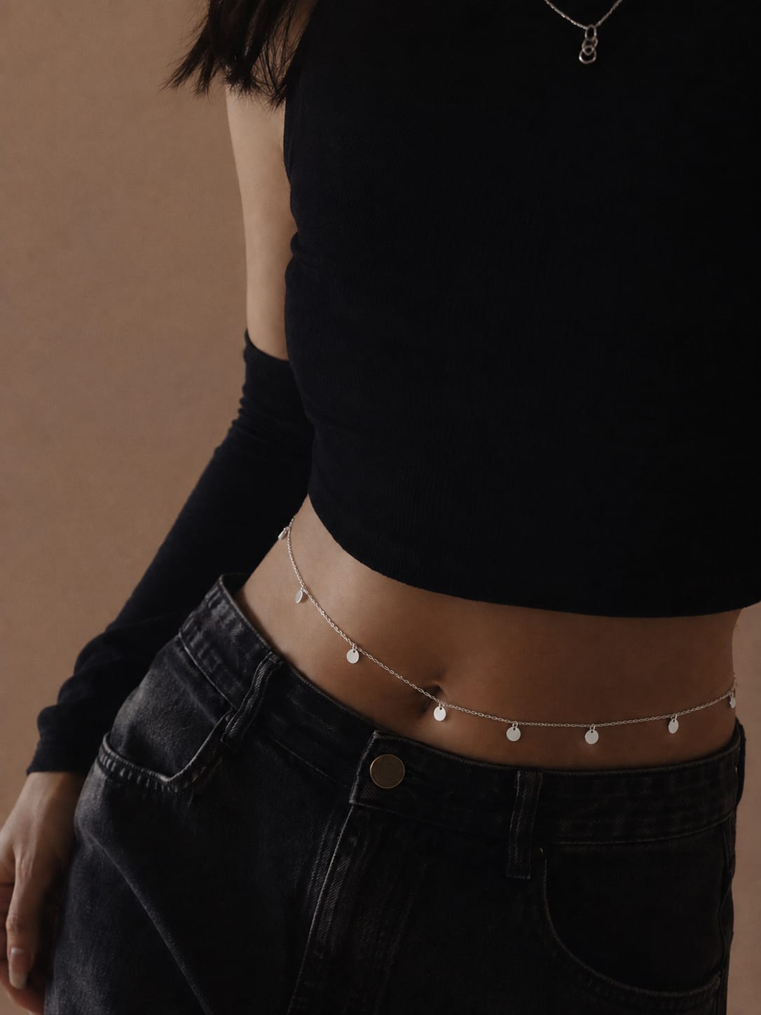 Silver Coin Drop Waist Chain