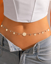 Silver Disc & Crystal Charm Waist Chain
