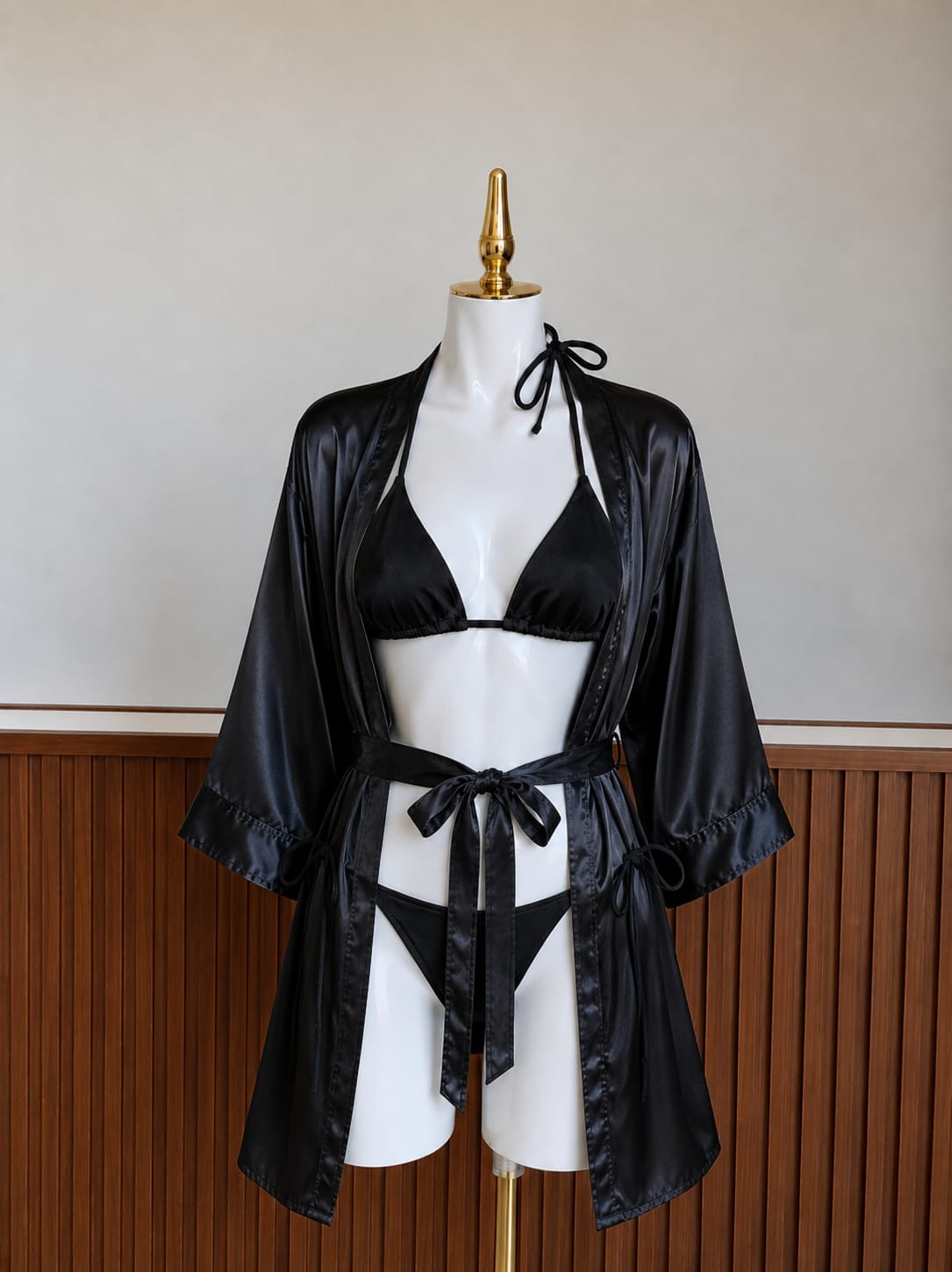 Luxury Silky Satin 3-Piece Lingerie Set – Robe, Bralette & Panty