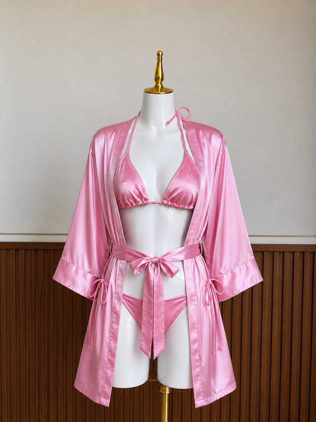 Luxury Silky Satin 3-Piece Lingerie Set – Robe, Bralette & Panty