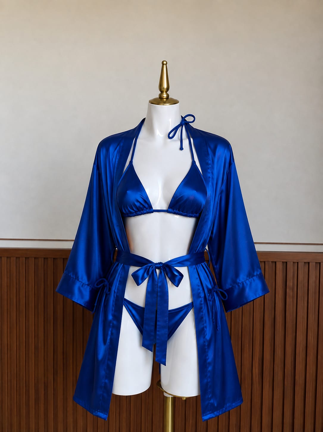 Luxury Silky Satin 3-Piece Lingerie Set – Robe, Bralette & Panty