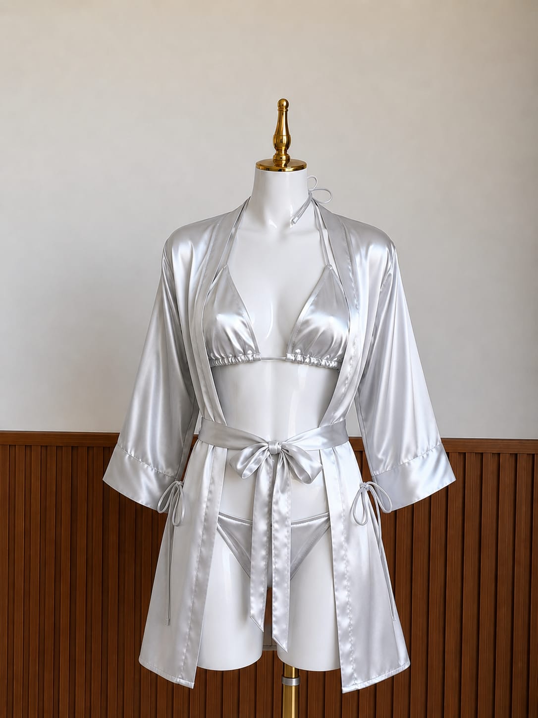 Luxury Silky Satin 3-Piece Lingerie Set – Robe, Bralette & Panty