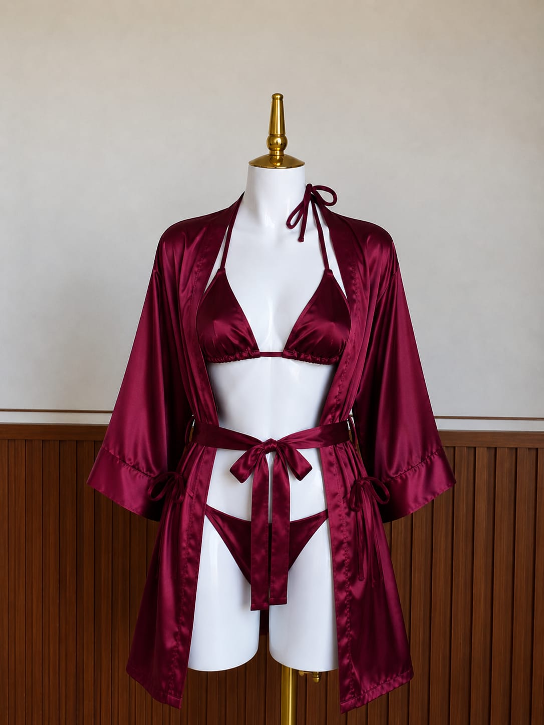 Luxury Silky Satin 3-Piece Lingerie Set – Robe, Bralette & Panty
