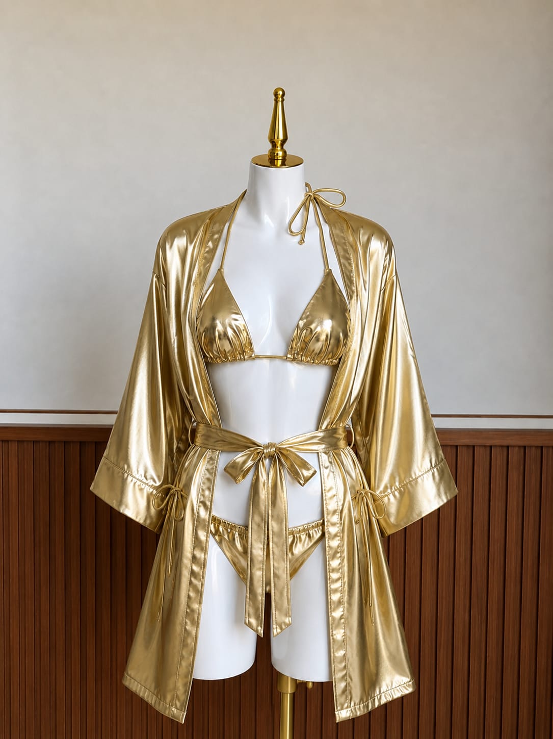 Luxury Silky Satin 3-Piece Lingerie Set – Robe, Bralette & Panty