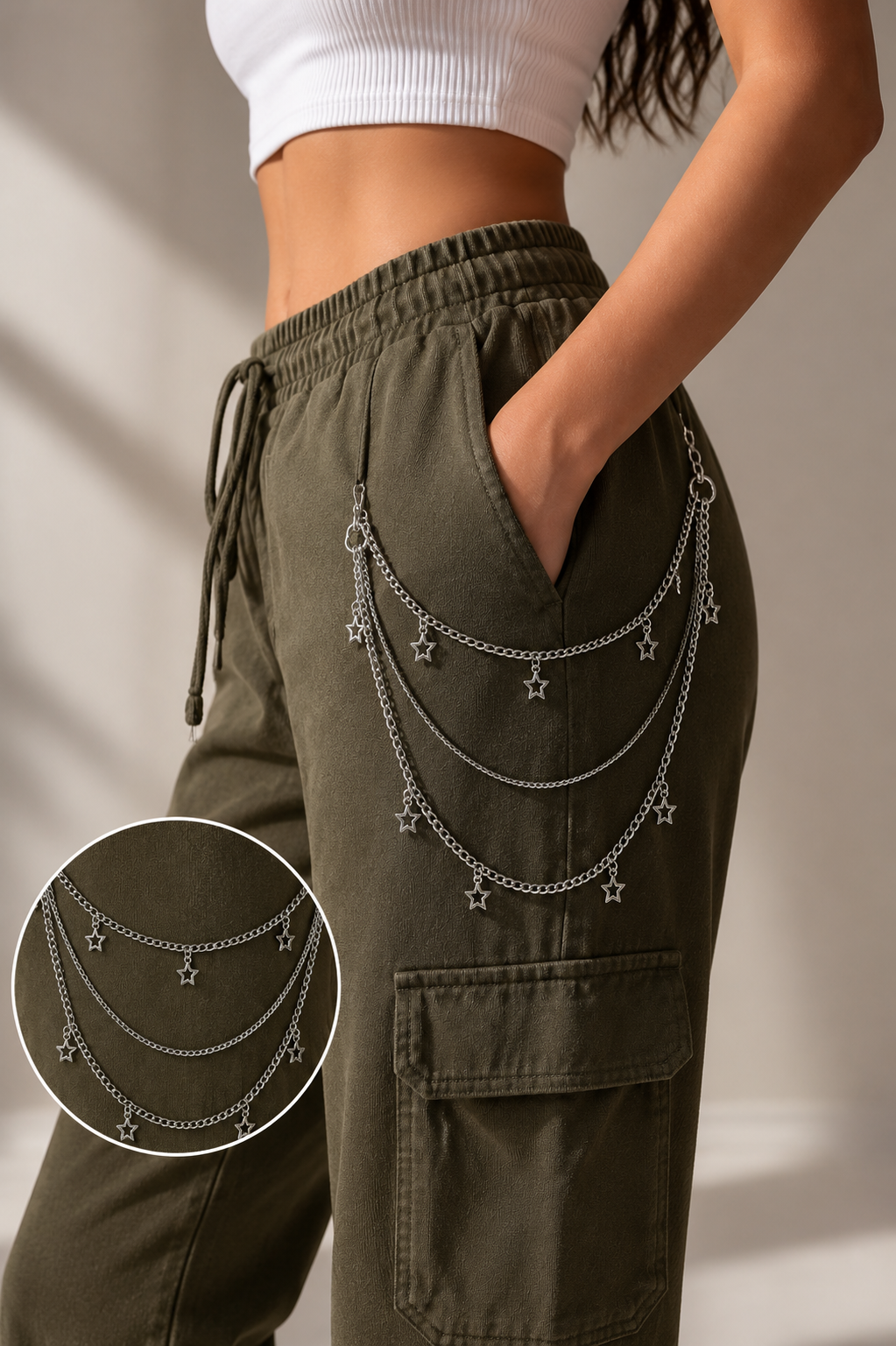 Multi-Layer Silver Star Charm Pocket & Pant Chain