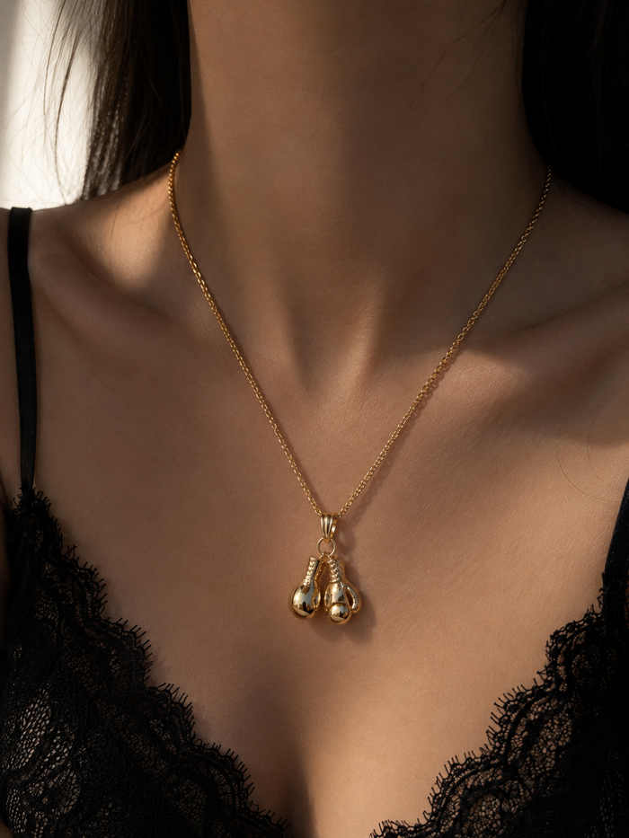 Gold Boxing Gloves Pendant Necklace