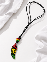 Rasta Leaf Pendant Cord Necklace