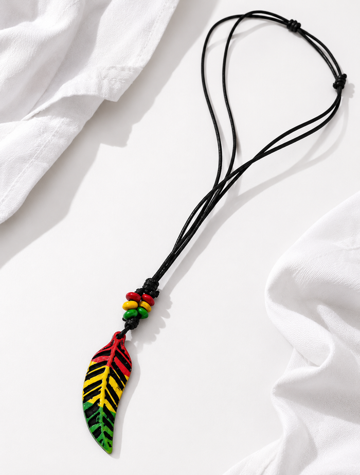 Rasta Leaf Pendant Cord Necklace
