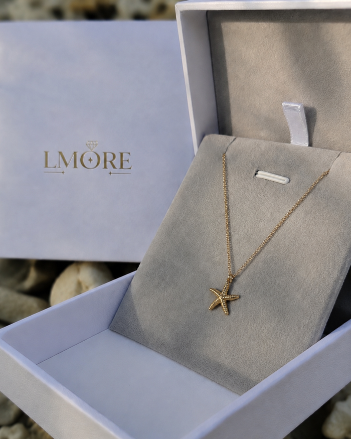 Gold Textured Starfish Pendant Necklace