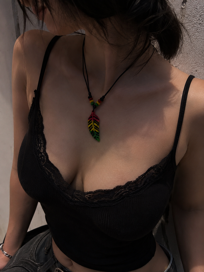 Rasta Leaf Pendant Cord Necklace