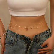 2-Piece Gold Beaded & Dainty Pearl Drops Waist Chain Set