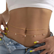 2-Piece Gold Beaded & Dainty Pearl Drops Waist Chain Set