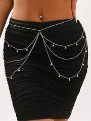Boho Pearl & Crystal Layered Crossover Waist Chain