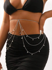 Boho Pearl & Crystal Layered Crossover Waist Chain