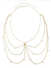 Boho Pearl & Crystal Layered Crossover Waist Chain