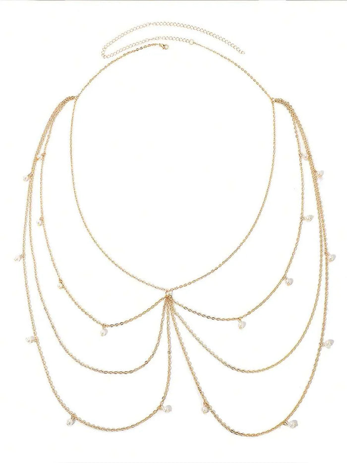 Boho Pearl & Crystal Layered Crossover Waist Chain