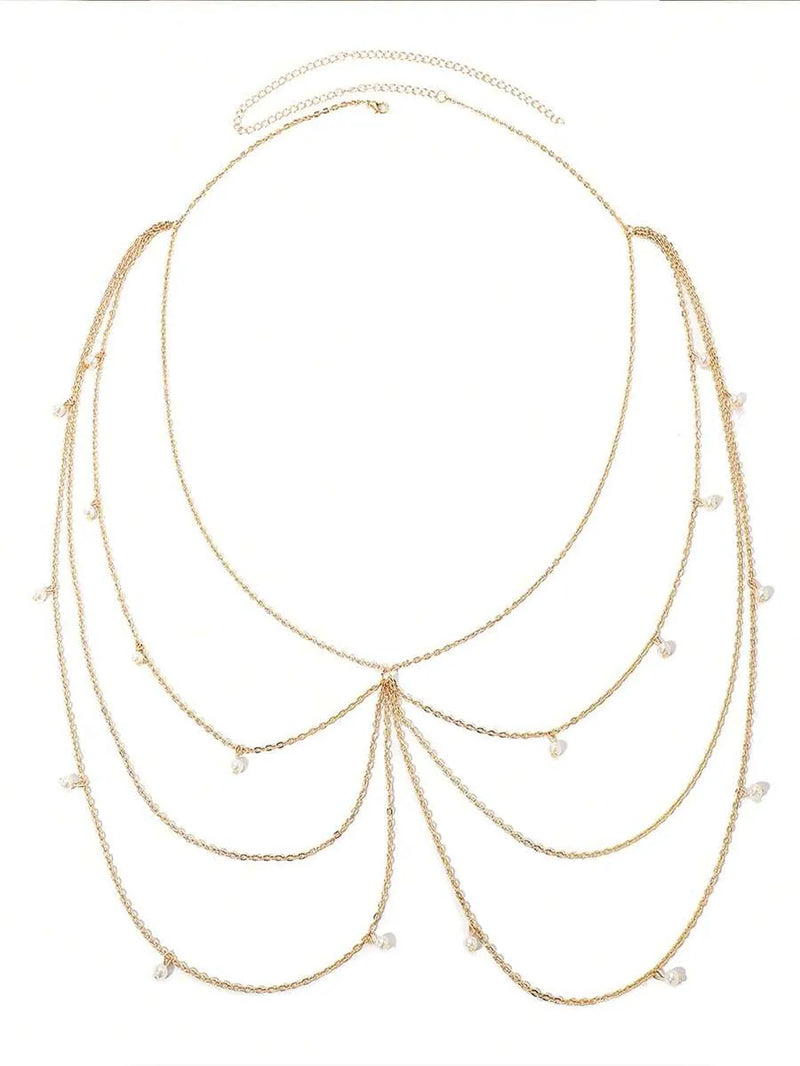 Boho Pearl & Crystal Layered Crossover Waist Chain