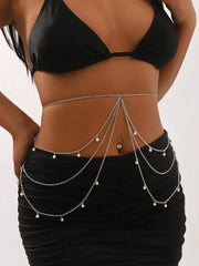 Boho Pearl & Crystal Layered Crossover Waist Chain