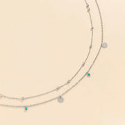 Double-Layered Gold Waist Chain with Disc & Turquoise Charms