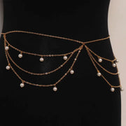 Gold Layered Pearl Drapes Waist & Belly Chain