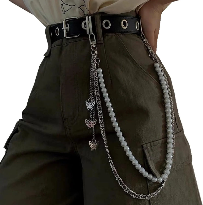Gold Pearl & Butterfly Charm Pant & Waist Chain