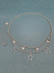 Silver Butterfly & Star Charm Layered Waist Chain