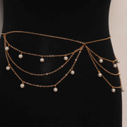 Gold Layered Pearl Drapes Waist & Belly Chain