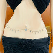 Silver Crown Belly Piercing Ring with Attached Waist Chain