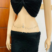 Silver Crown Belly Piercing Ring with Attached Waist Chain