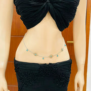 Silver Daisy Flower & Blue Crystal Waist Chain