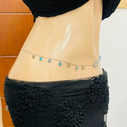 Silver Disc & Blue Crystal Charm Waist Chain