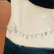 Silver Crown Belly Piercing Ring with Attached Waist Chain