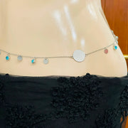 Silver Disc & Blue Crystal Charm Waist Chain