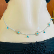 Silver Daisy Flower & Blue Crystal Waist Chain