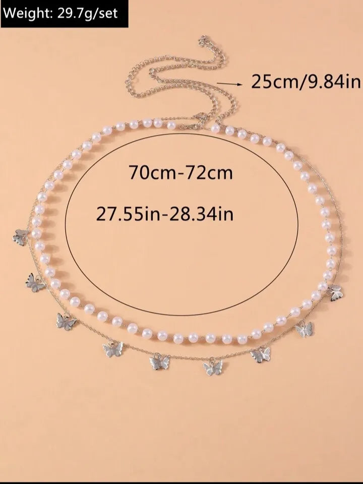 Pearl & Butterfly Double Waist Chain