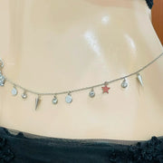 Silver Crown Belly Piercing Ring with Attached Waist Chain