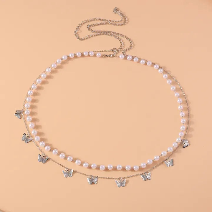 Pearl & Butterfly Double Waist Chain