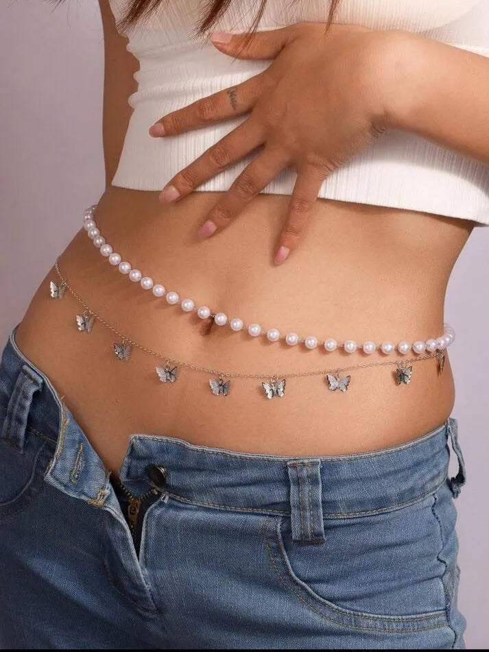 Pearl & Butterfly Double Waist Chain