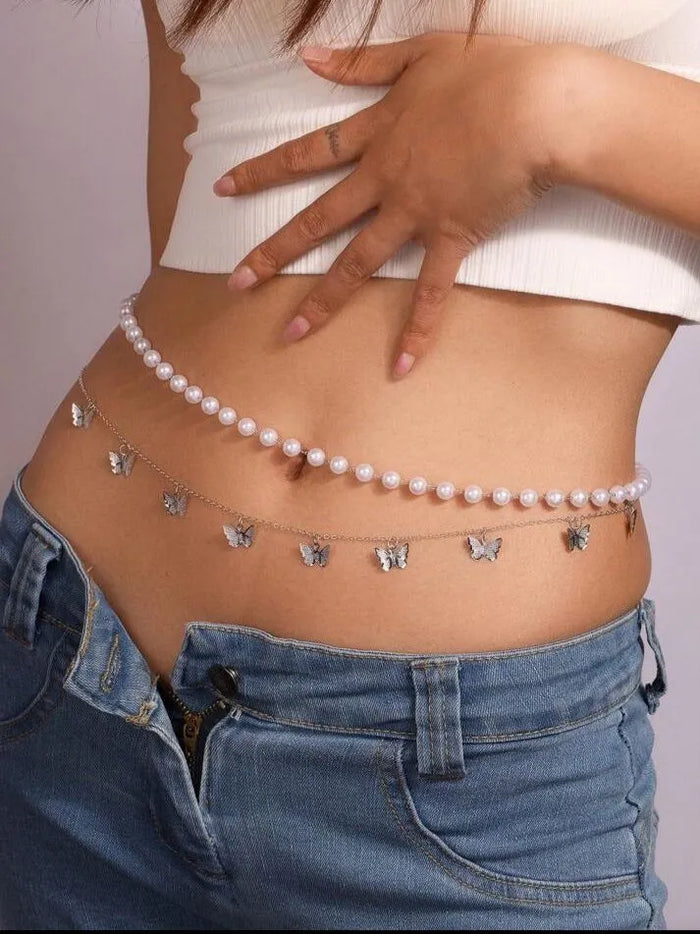Pearl & Butterfly Double Waist Chain