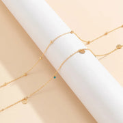 Double-Layered Gold Waist Chain with Disc & Turquoise Charms
