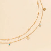 Double-Layered Gold Waist Chain with Disc & Turquoise Charms