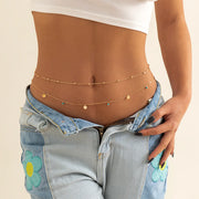 Double-Layered Gold Waist Chain with Disc & Turquoise Charms